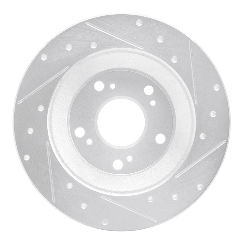 Honda S2000 Brake Rotor (1) - Rear Left - R1 Concepts - Drilled & Slotted - Silver - `00-`09